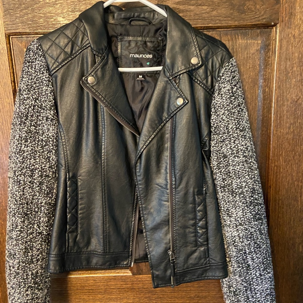 Maurices Leather Jacket with Black and Gray Contrast
